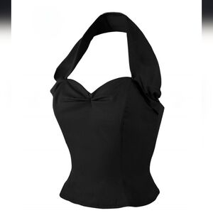 NWOT Vivien Holloway Halterneck Top Black Cotton,UK 14, Zip Up, Boning, Snatched